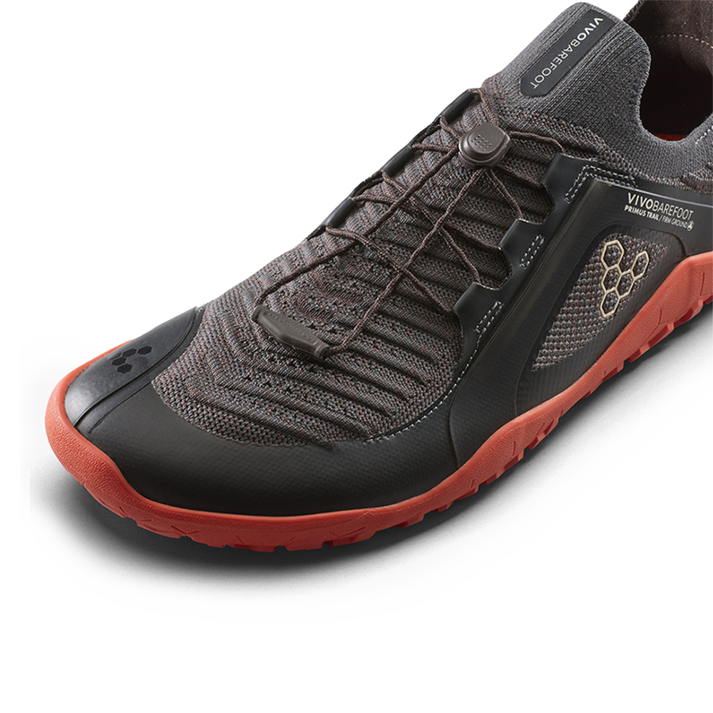 Vivobarefoot Primus Trail Knit FG Mens Obsidian/Cherry Tomato